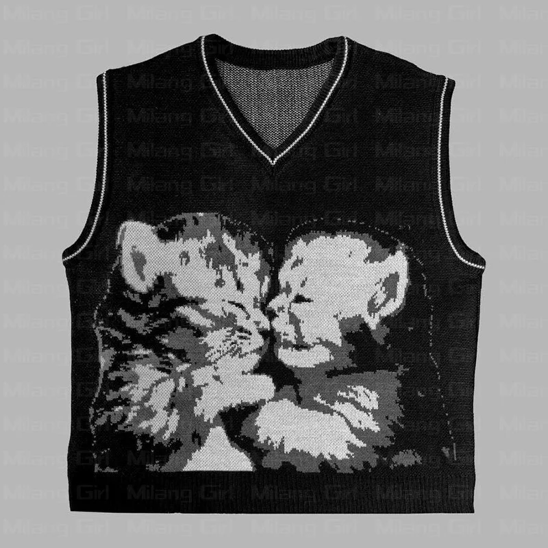 

Sweater Vest Women Kawaii Cat Waistcoat Streetwear Knitting Chic Fashion College All-match Harajuku Y2k Vests Autumn Pullovers