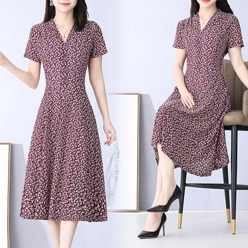 Женское платье с V-образным вырезом коротким рукавом и узлом