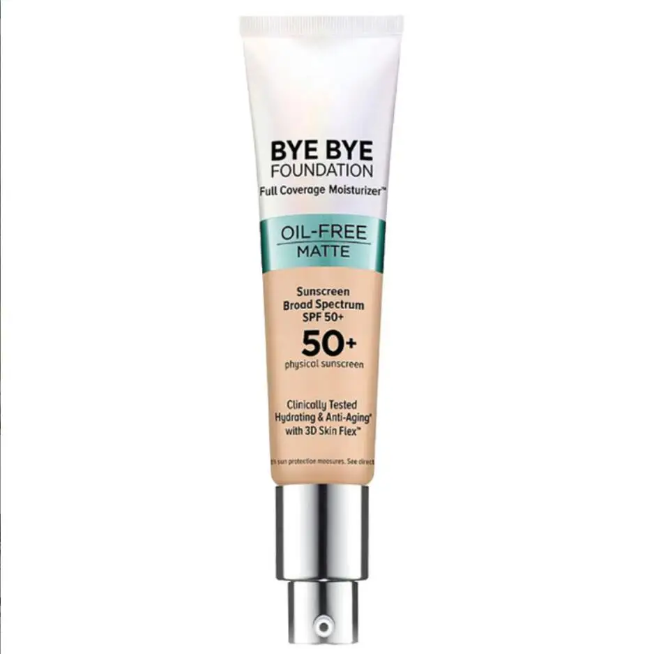 

drop ship it bye bye foundation full coverage moisturizer oil free matte broad spectrum spf 50+ physical sunscreen T2119