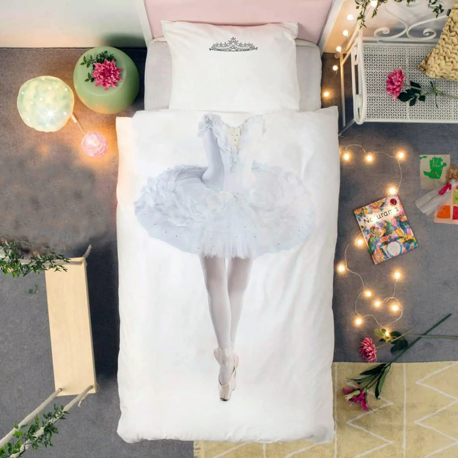 

Комплект постельного белья с принтом балерины, элегантный белый комплект постельного белья для девушек