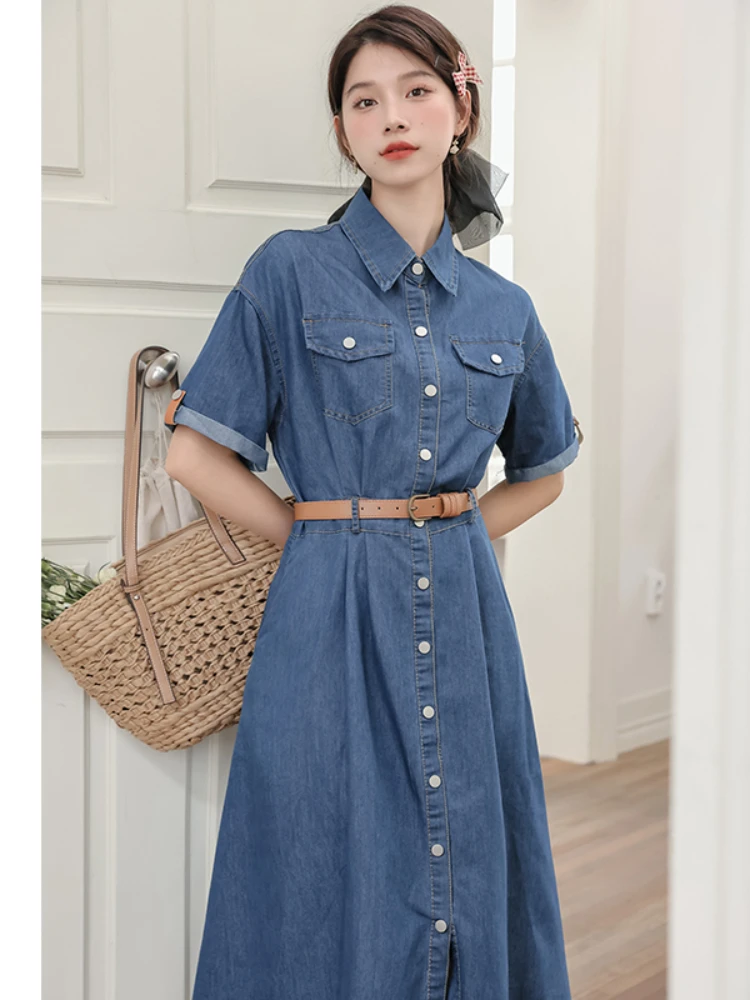 

Новинка, винтажное весенне-летнее однотонное тонкое Короткое женское платье FMFSSOM, ТРАПЕЦИЕВИДНОЕ однобортное женское платье до середины икры