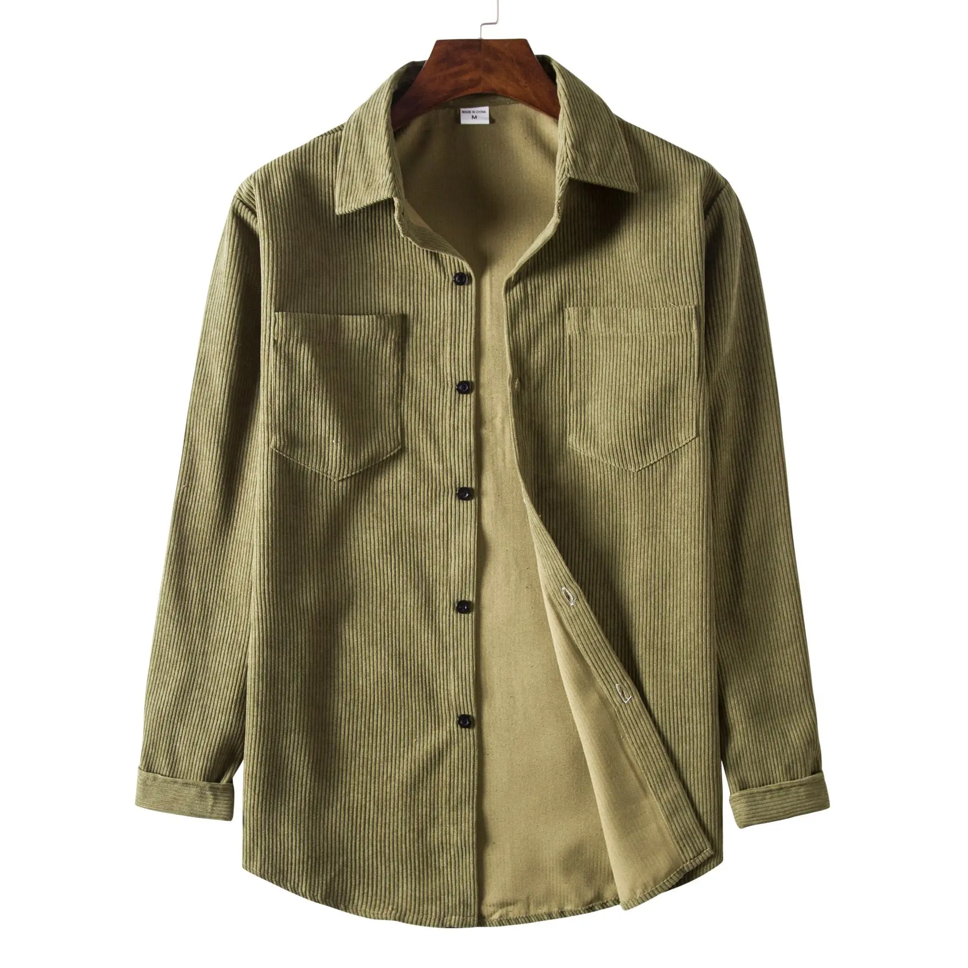 PARKLEES Vintage Warm Corduroy Mens Shirt Casual Long Sleeve Turn-down Collar Button Up Warm Jackets Shirts Chemise Homme Spring