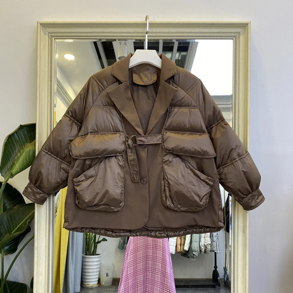 

2021 Winter Women's Down Padded Jacket Short Korean Stitching Cold-proof Warm Outerwear Western Style Thick Feather Jacket Coat