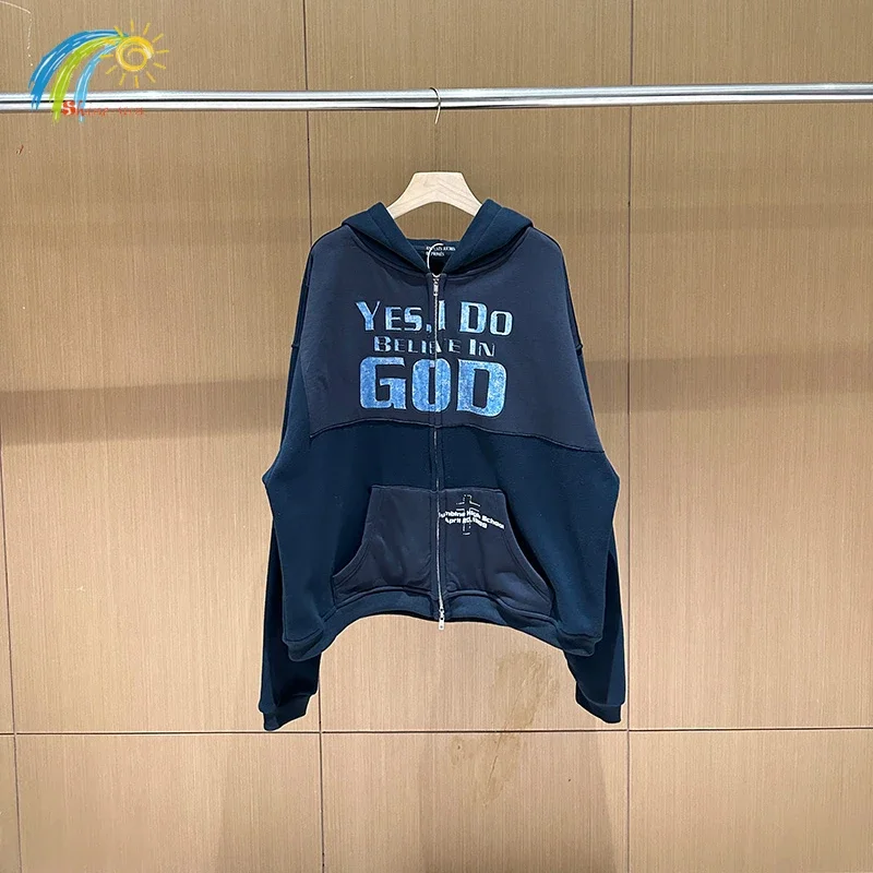 Лучшее качество I Do Believe In God ERD Лоскутные пальто Мужчины Женщины Свободные