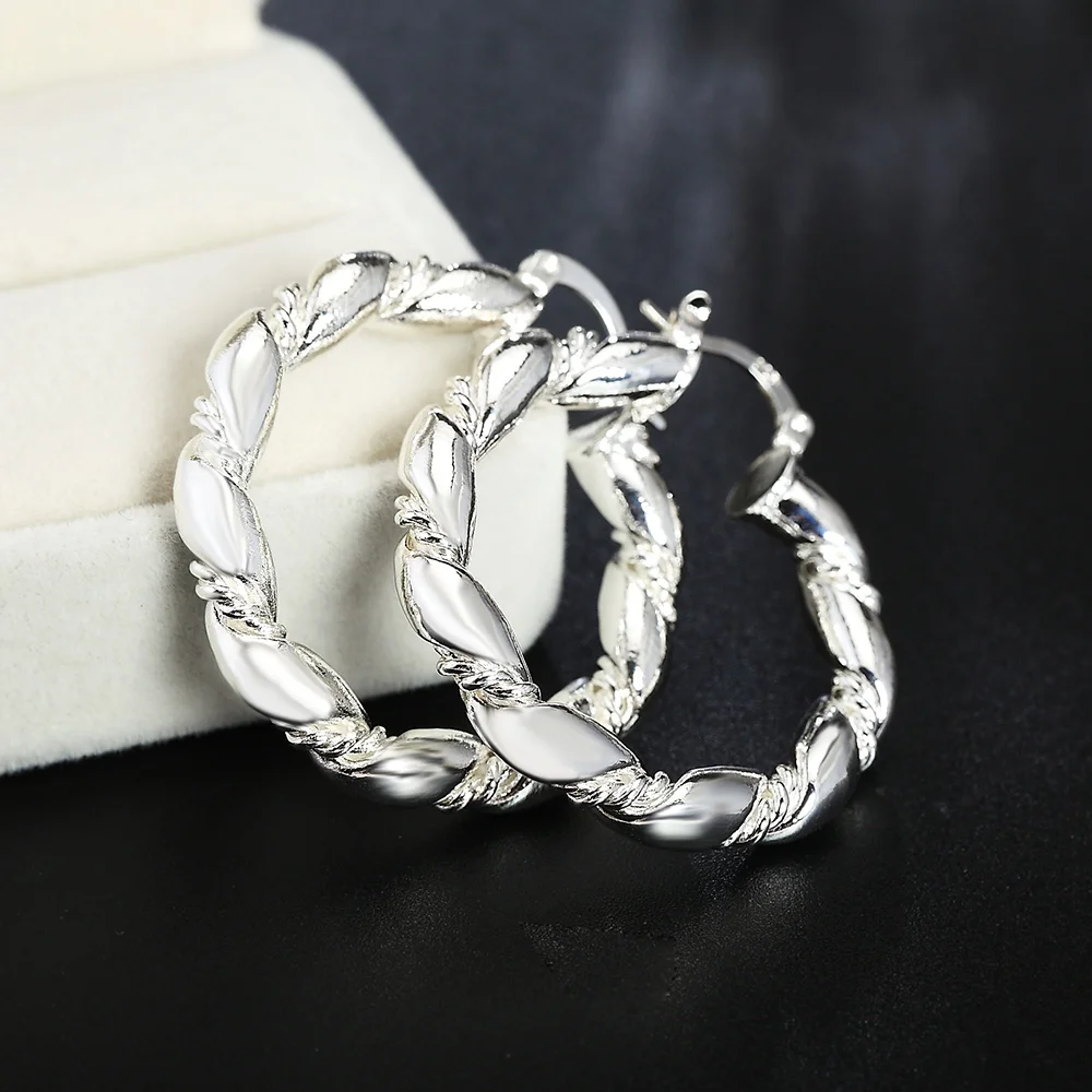 

2022 New Trend 925 Sterling Silver Fine Ripple Twist Hoop Earrings For Women fashion Charm Party Gift jewelry shipped free