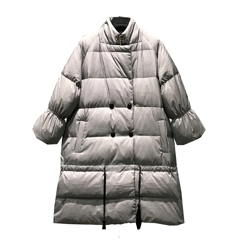 Women's Down Jacket 2022 Winter New Mid-Length Temperament Solid Color Double-Breasted White Duck Down Thick Warm Coats Female
