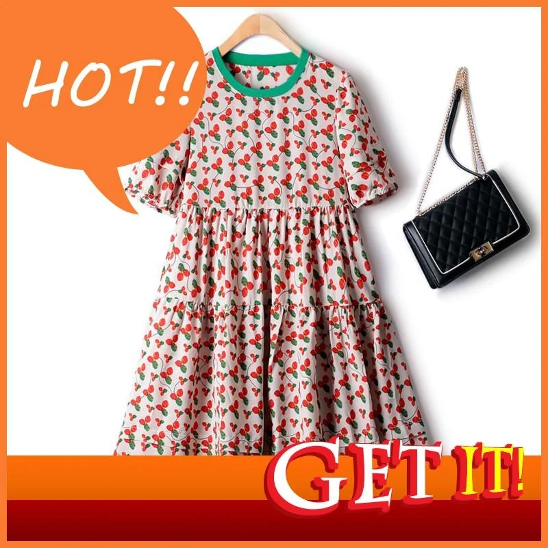 

Cake Sweet Little Flower Dresses For Women 2023 Summer Loose Stitching A-line Short Sleeve Chiffon Casual Party Female Dress 4XL