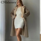 Новинка 2022, Зимняя женская винтажная Толстая замшевая куртка CNlalaxury, повседневное байкерское пальто с карманами, Женская Теплая Флисовая Длинная Верхняя одежда для дам