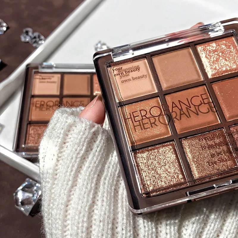 

HERORANGE Nine-color Chocolate Eyeshadow Palette Pearlescent Matte Shimmer Eye Shadow Shiny Long Lasting Korean Makeup Cosmetics