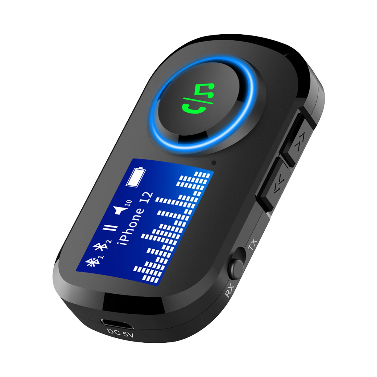 

Black Audio Transmitter Receiver Compatibility Digital Display Easy Install AUX Jack 5.0 PC Headphones Two In One