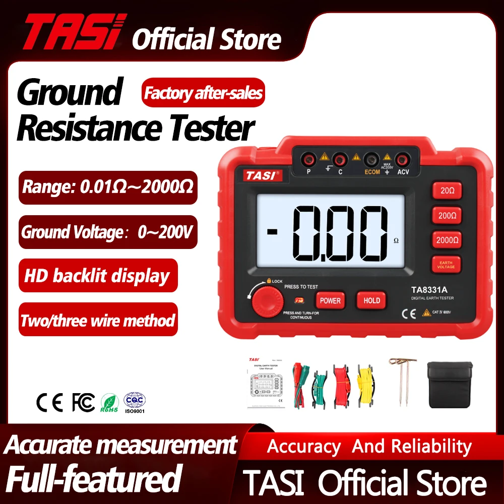 

TASI TA8331A Insulation Earth Resistance Tester Digital Ground Resistance Meter Ohm Real LCD Backligh Voltage Megohmmeter Megger