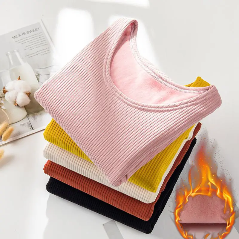 

Velvet Thickened Thermal Underwear Women's Winter New Self-heating Round Neck T-shirt Women's Slim Thermal Tops