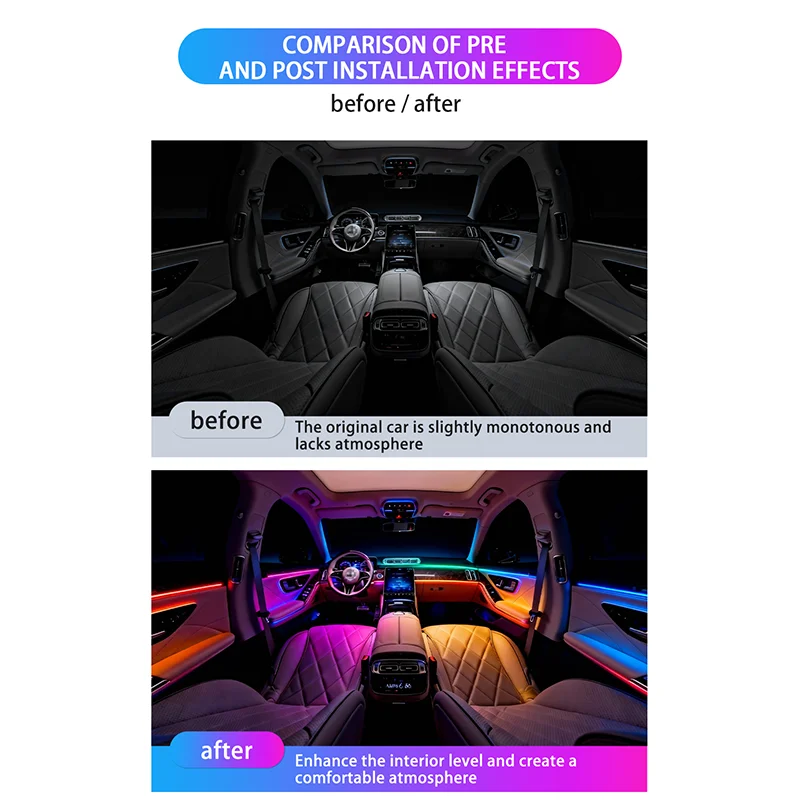 Фото Подходит для Cadillac CT4 CT5 CT6 XT4 XT5 XT6 GT4: Декоративная подсветка салона, цветная декоративная лампа, неоновые огни с дистанционным управлением. №3