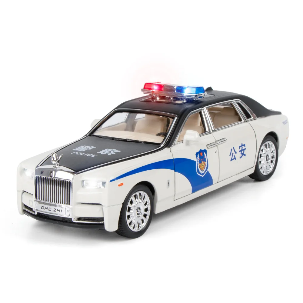 

1:24 Rolls Royce Phantom High SimulationAlloy Model Sound And Light Pull Back Children's Toy Police Car Ornaments For Children