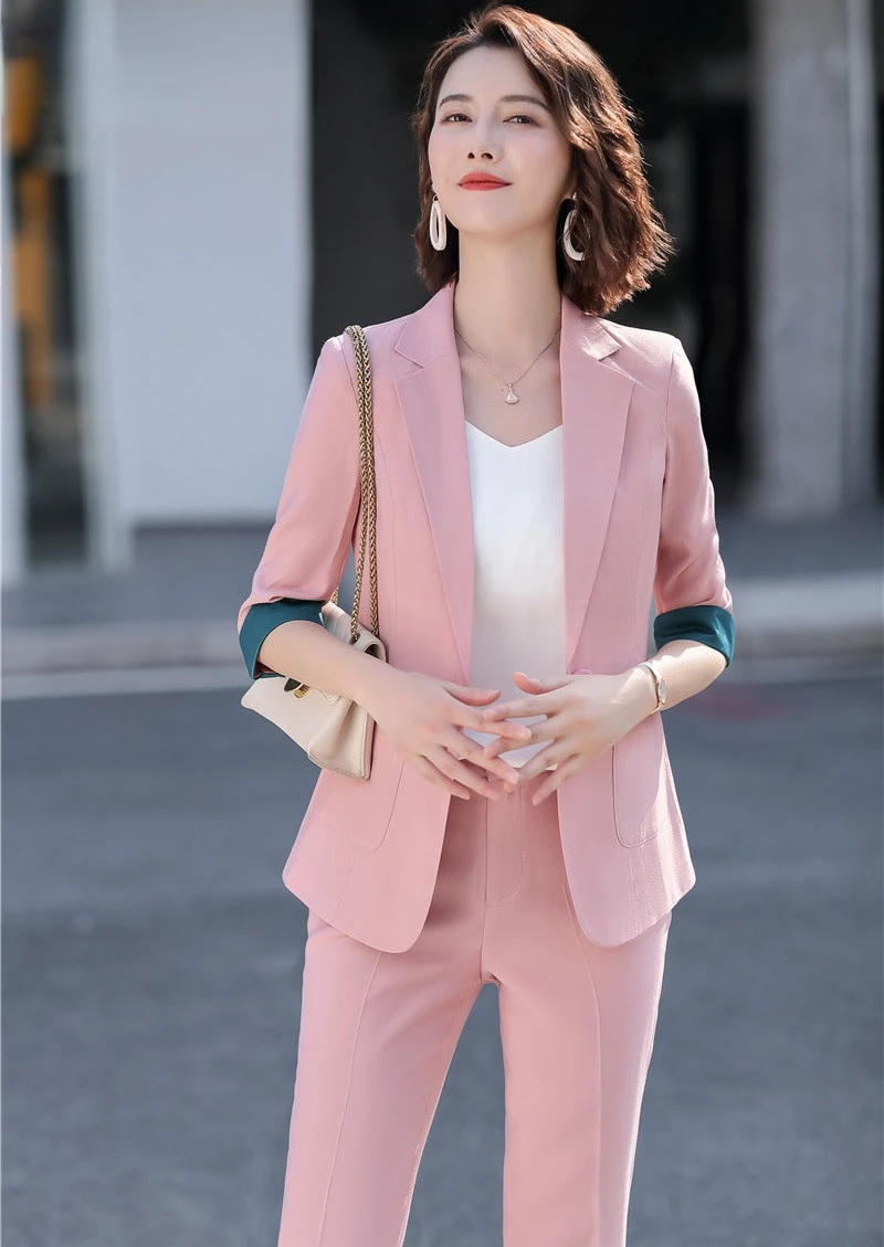 

Новое поступление, весенне-летние костюмы с пиджаком и брюками для женщин, деловые профессиональные брючные костюмы, комплект одежды