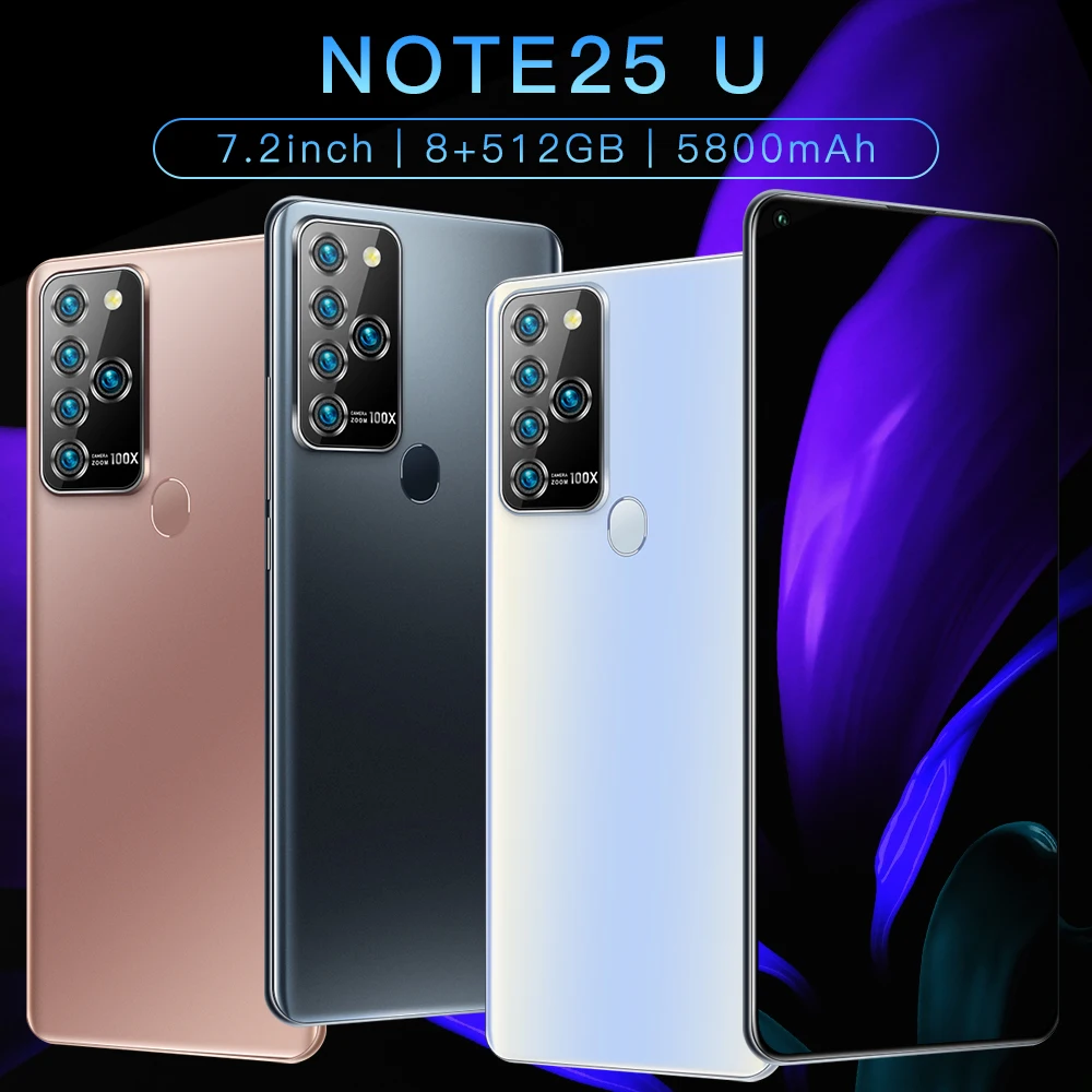 

Новый оригинальный смартфон Note25U 8 ГБ + 512 ГБ 7,2 дюймов десятиядерный Android 10