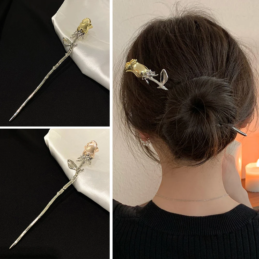 

Rose Flower Hair Sticks Hairpins For Women Vintage Chinese Style Metal Hair Fork Hair Chopsticks Jewelry Hair Clip Accessories