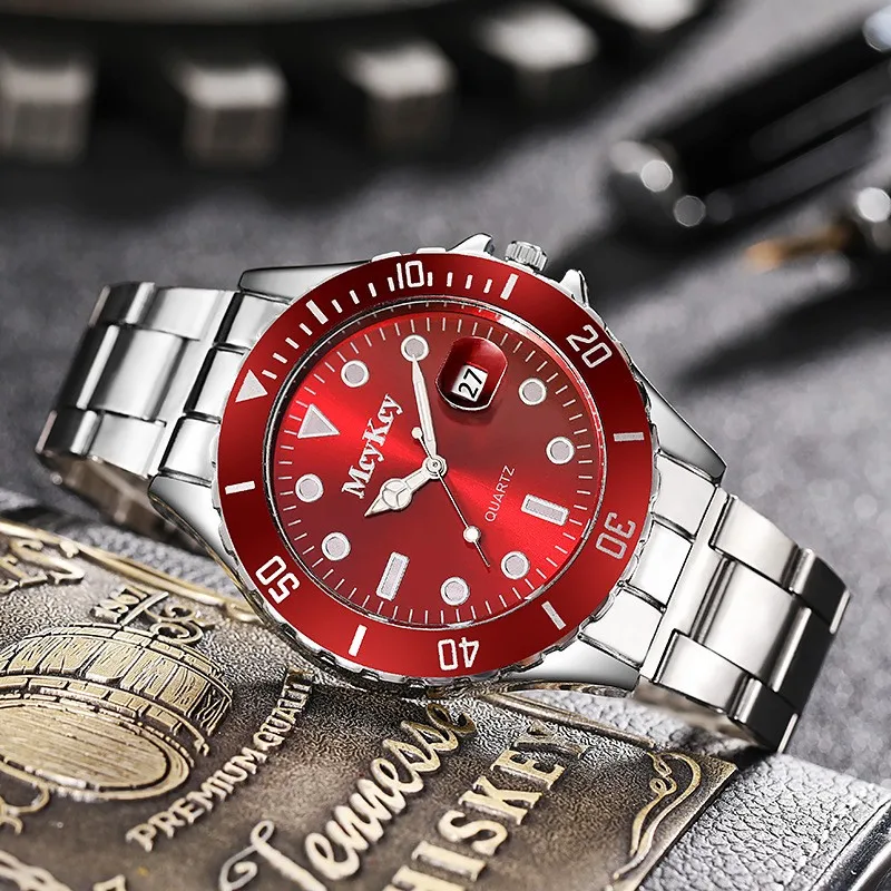 Fashion Business Men's Steel Band Round Dial Calendar Quartz Watch Men's Essential Watch