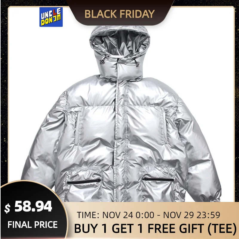 

Серебристая парка, мужская зимняя куртка с капюшоном в стиле хип-хоп, 2022 свободная парная одежда с хлопковой подкладкой, утепленная теплая в...