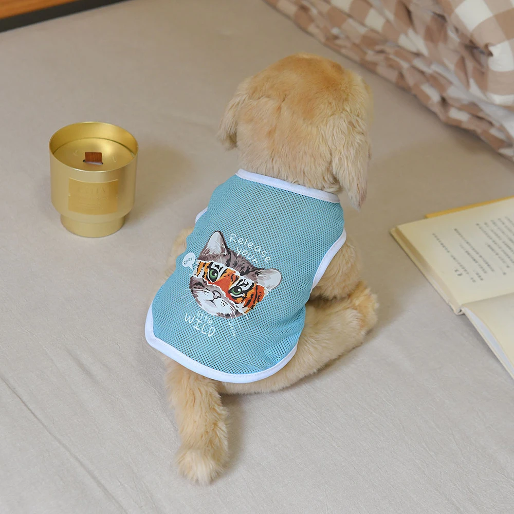 

Thin Pet Vest Mesh Cat Clothes Dog Shirt Small Dog Clothing Breathable Puppy Pet Cat Tiger Printing Shirt Dog Mesh Tank Top