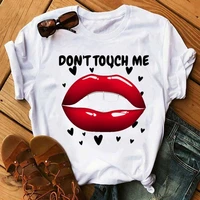 dont touch me red lip print women t shirt short sleeve o neck loose women tshirt ladies tee shirt tops camisetas mujer