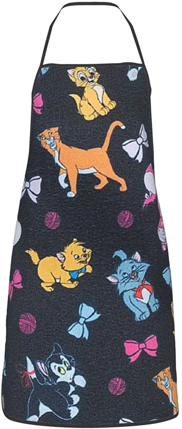 

Cartoon Cat Printed Apron Cooking Kitchen Aprons Waterproof Bib With 2 Pockets Unisex Kitchen Apron