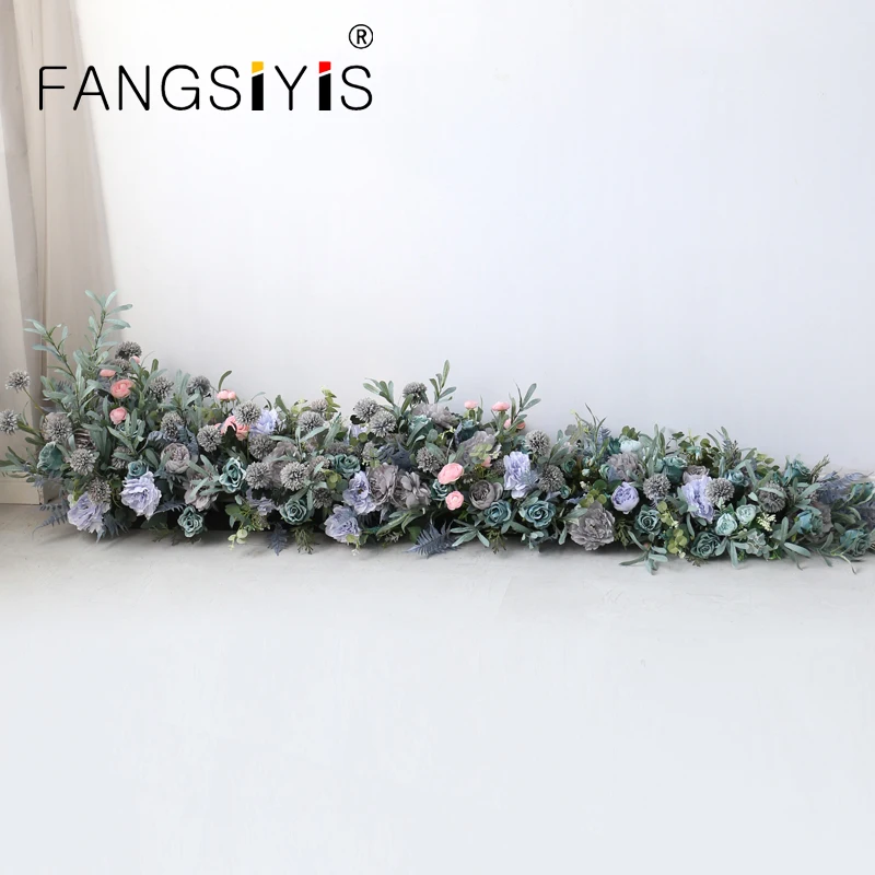 

Wedding Backdrop Decor Fog Blue Rose Floor Flower Runner Event Table Centerpieces Ball Pink Flowers Strip Arrangement Party Pr