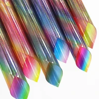 clear pvc film roll rainbow gradient stripes faux leather sheet glitter vinyl smooth fabric for bookcover bow craft diy30135cm