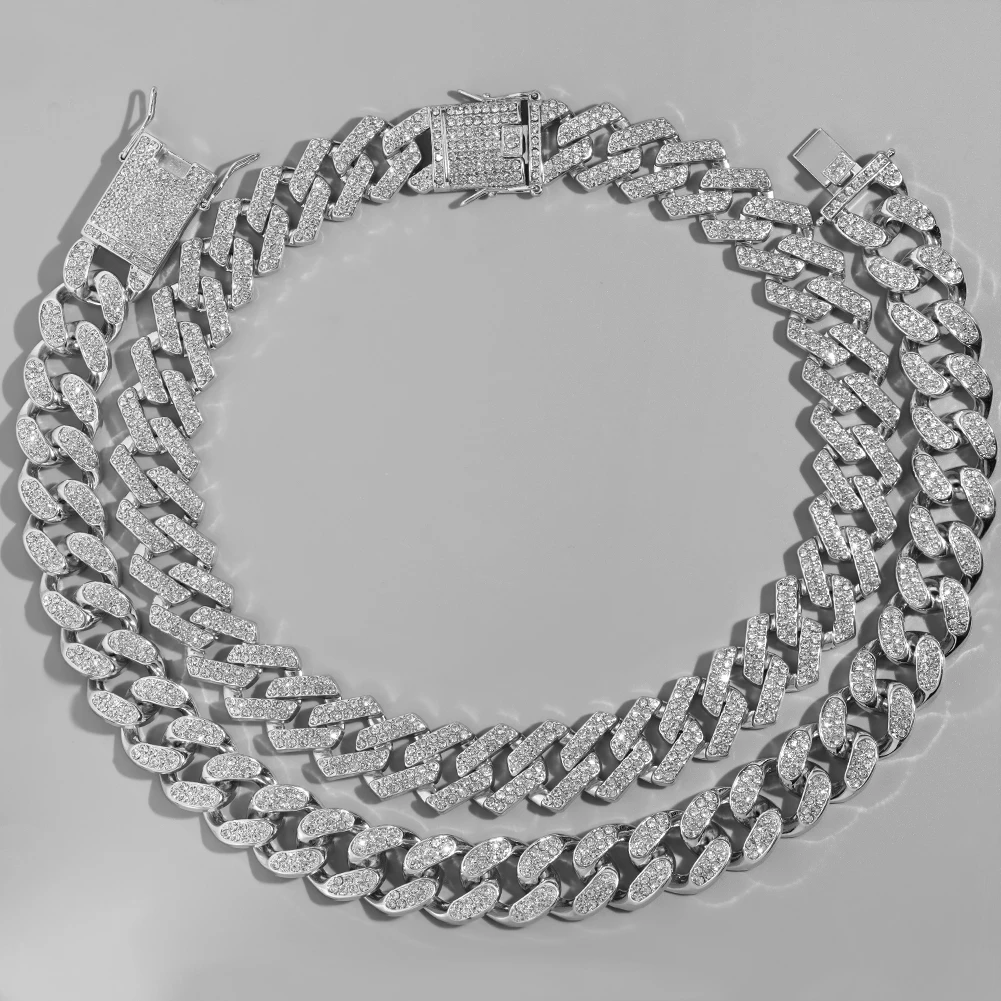 

Ожерелье из тяжелых кубинских звеньев в стиле хип-хоп для мужчин и женщин, украшение для мужчин, сверкающая цепь в форме ромба, ювелирные изд...