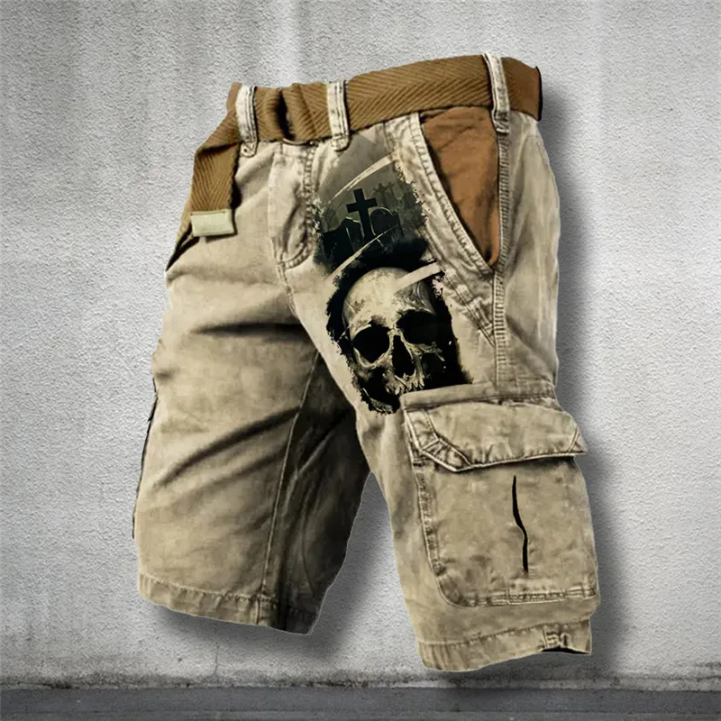 

Брюки мужские для работы в стиле Харадзюку, модные и красивые универсальные летние штаны с принтом черепа, уличные Походные штаны для работы