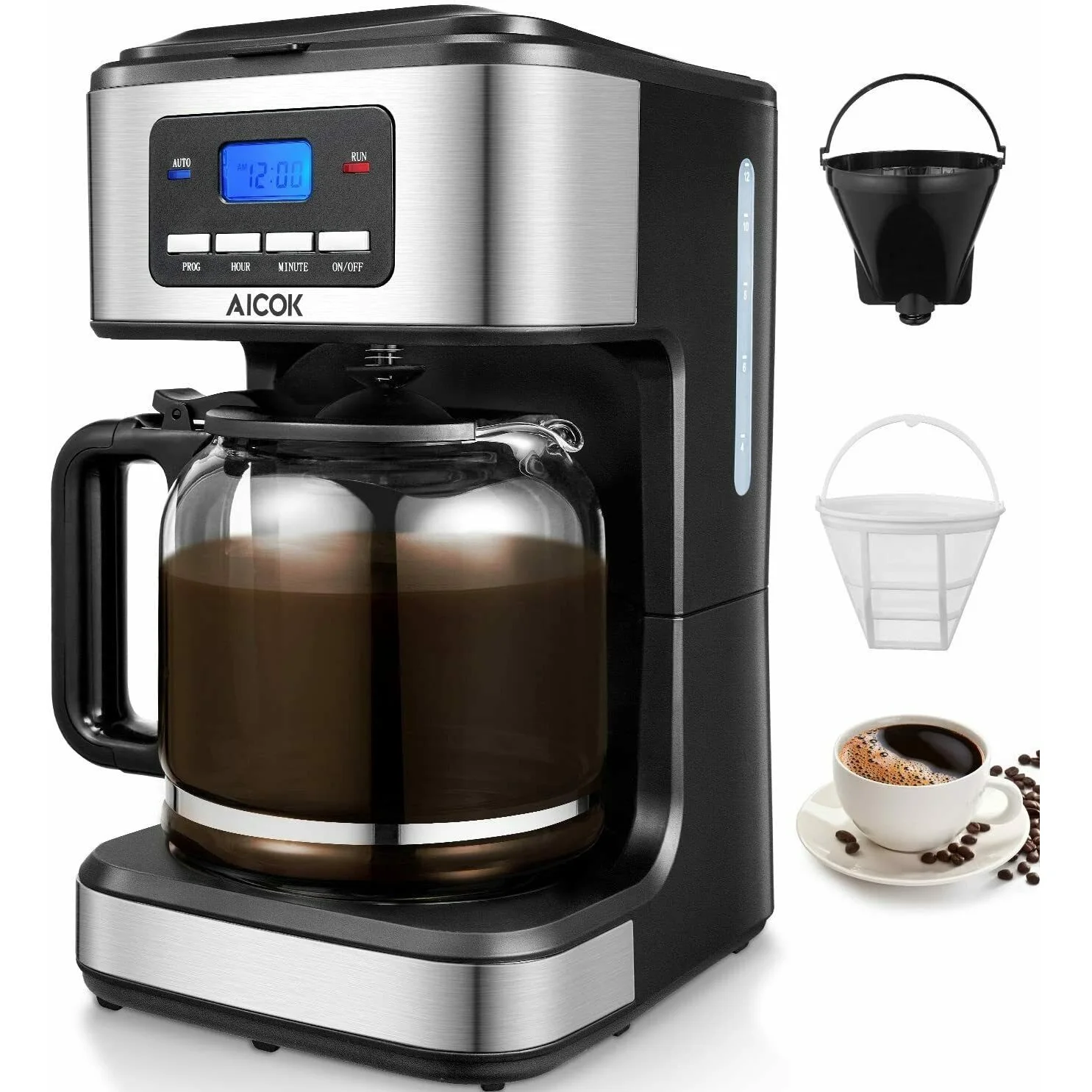 

Aicok-CM4329AF-GS Coffee Maker Drip Programmable Filter Permanent Jug of Glass 900W Thermos Timer LCD 1.5L 12 Cups