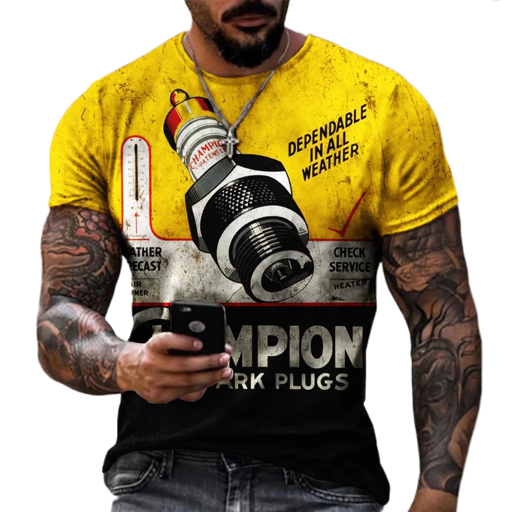 Мужская Футболка Оверсайз С Коротким Рукавом Винтажная Уличная Мотоциклетная