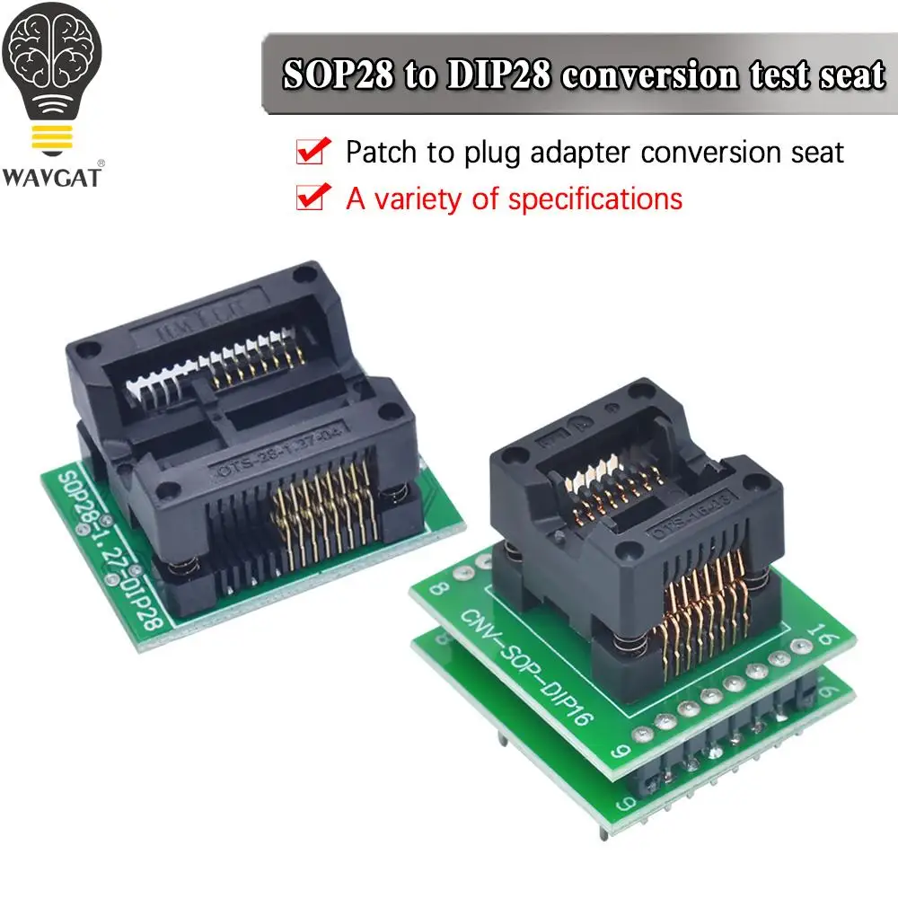 

Записывающее сиденье WAVGAT SOP28 16P/28P, испытательное сиденье от SOP28 до DIP28 IC, импульсное сиденье, подвеска для сиденья, сиденье для сжигания