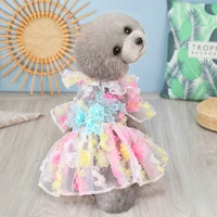 fashion bowknot dog dress summer flowers lace sequins princess dress pet dog cat sweet skirt puppy wedding dress pretty clothes