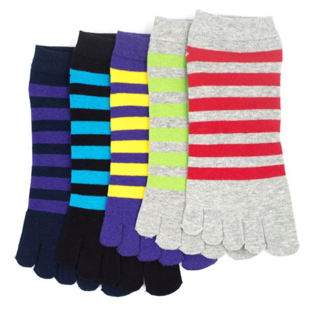 

Носки мужские короткие 5 пар, полосатые хлопковые носки с пятью пальцами, простого дизайна, впитывающие пот, до щиколотки, с разрезом