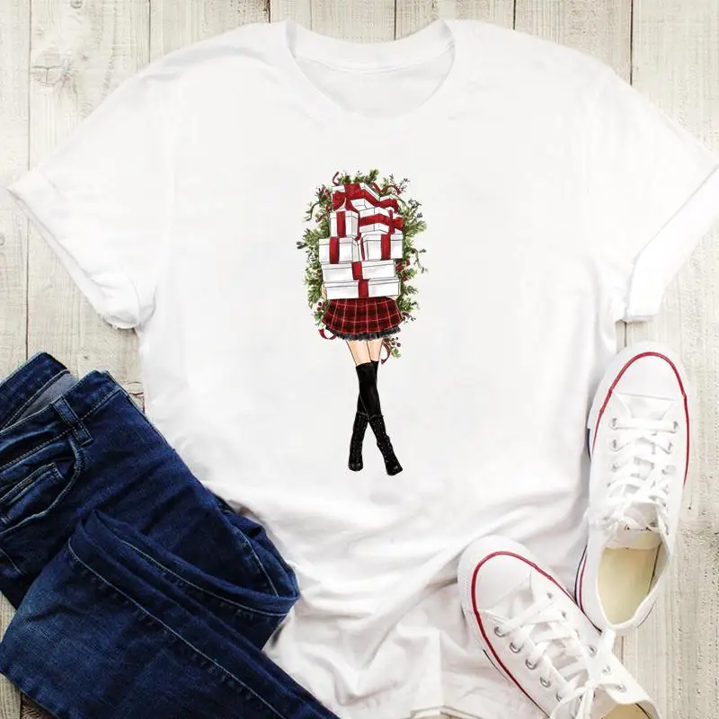 

Женская футболка с принтом топы Новогодний подарок счастливое время 90-х зима 2022 Рождественская праздничная одежда футболка одежда Графиче...