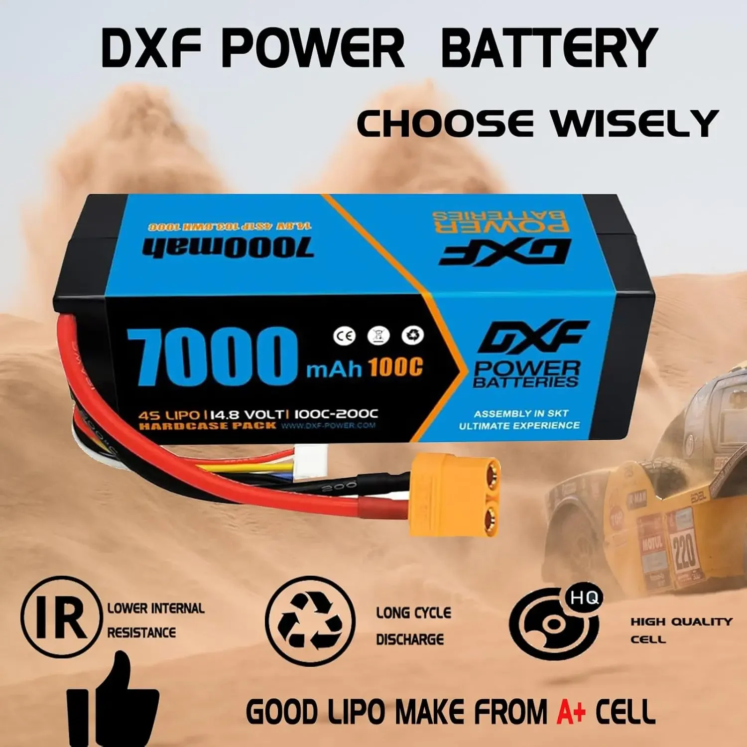 Фото DXF 4S Lipo аккумулятор 14,8 В 100C 7000 мАч Lipo аккумулятор с разъемом XT90 Hardcase аккумулятор для радиоуправляемого автомобиля, лодки, грузовика, самолета, БПЛА RACING №4