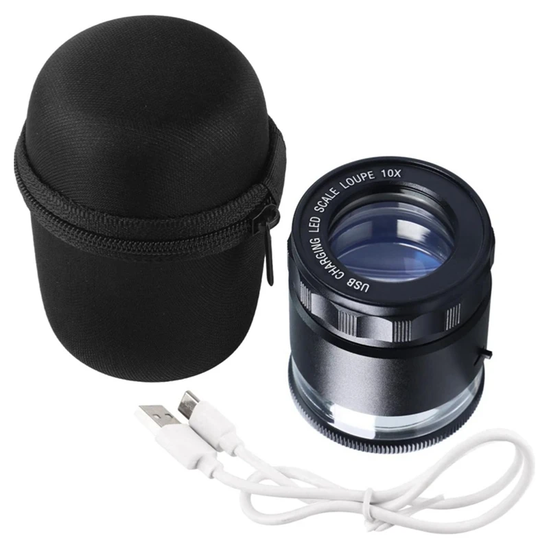 10-кратный светящийся ювелирный увеличитель измерительные весы USB перезаряжаемая