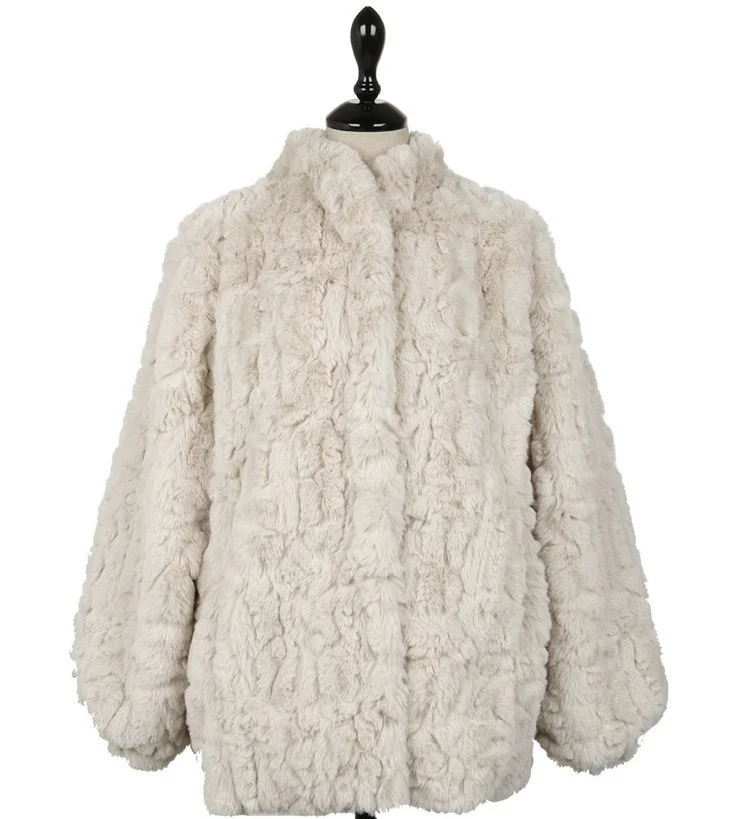 ICCLEK 2020 winter new Korean imitation Rex rabbit fur coat medium long thickened Lantern Sleeve Lamb Fur grass Plush coat