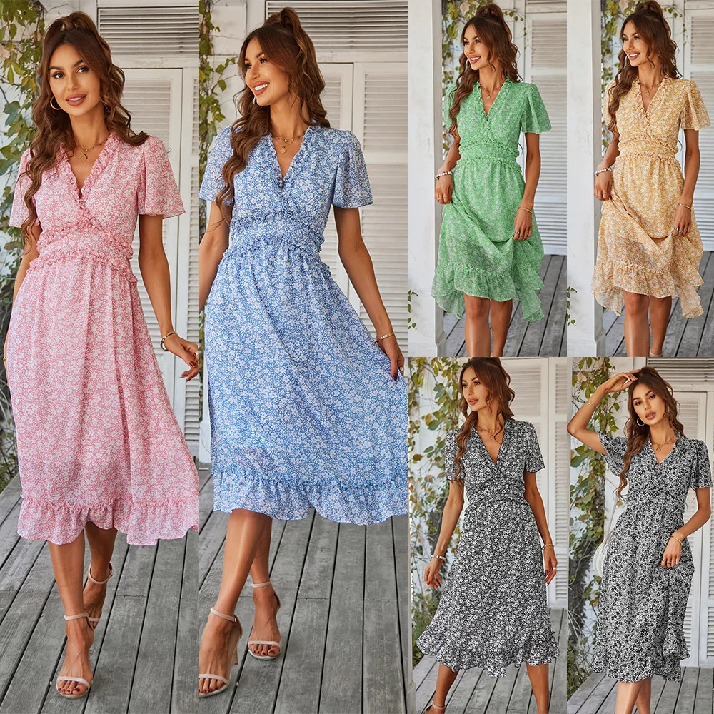 

2023Casual print elegant dress, leisure vacation style dress new summer dress