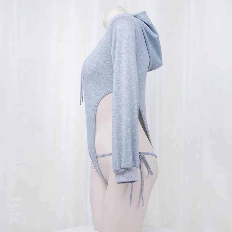 Толстовка Женская однотонная серая с длинным рукавом и капюшоном