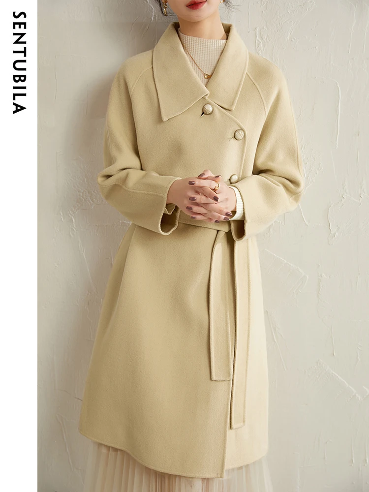 Женское шерстяное пальто SENTUBILA 100% элегантное удобное толстое теплое