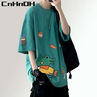 CnHnOH T-shirt Unisex Short-sleeved Ins Trend Cute Cartoon Crocodile Loose Sleeve Top Clothes Casual Hip-hop Half-sleeve T-shirt