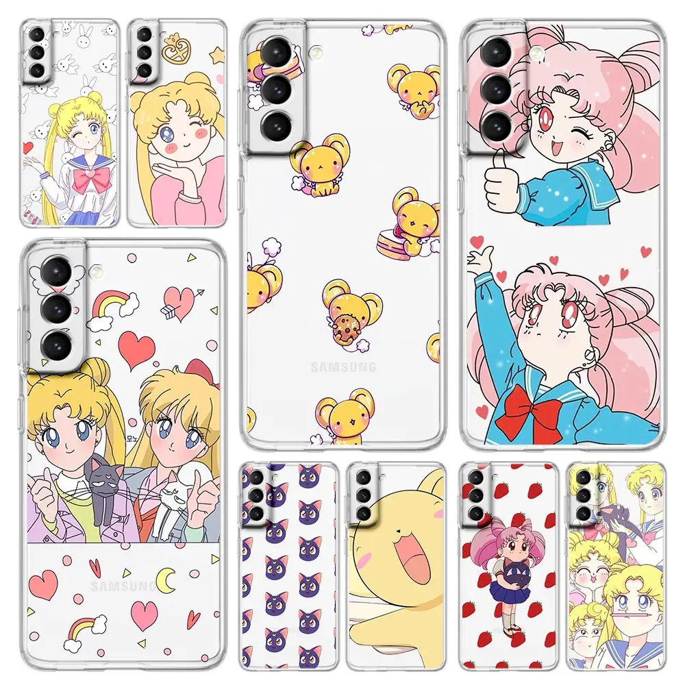 

Мультяшный чехол для телефона с Сейлор Мун для Samsung Galaxy S22 S21 S20 FE Ultra 5G S10 S10E S9 S8 Plus Note 10 20, силиконовый прозрачный Чехол