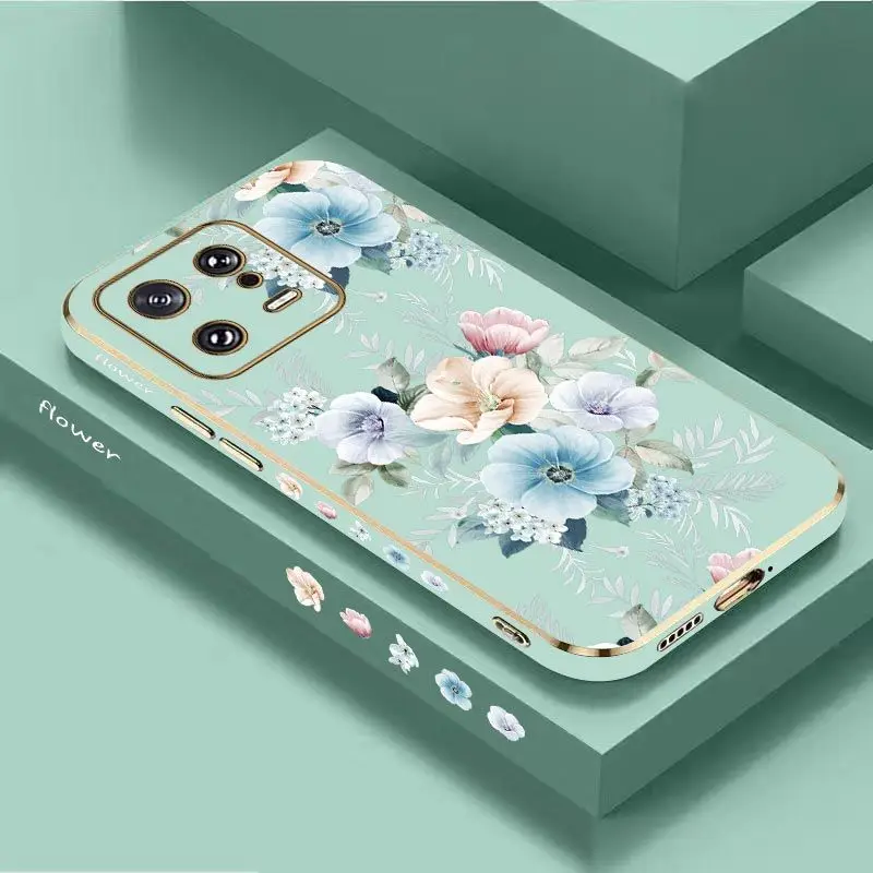 Colored Jasmine Flowers Luxury Plating Phone Case For Xiaomi Mi 13 12S Ultra 13 Pro 11T Ultra 12 12T 11 11 Lite 10 10T Cover