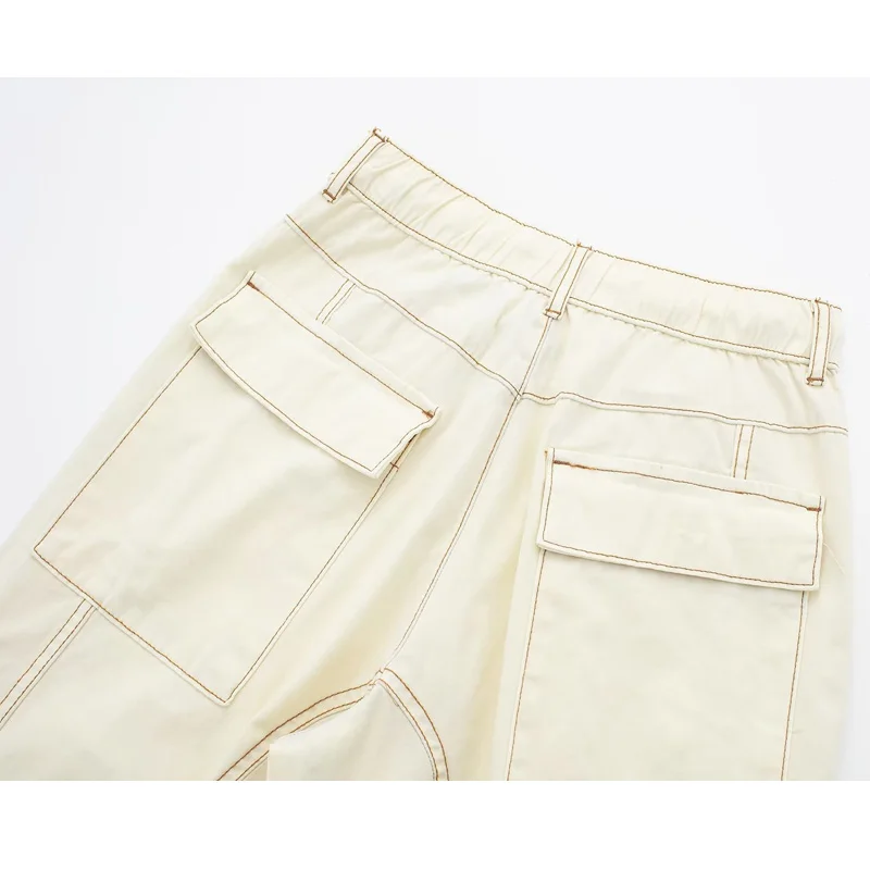 TRAF 2023 Cargo Pants for Women Beige Wide Leg Pants Women Summer High Waist Woman Trousers Holiday Casual Baggy Pants Woman images - 6