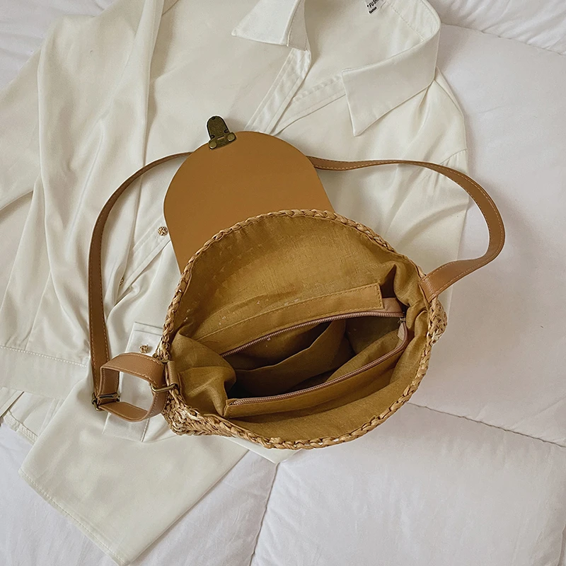 Brand Designer Round Straw Women Shoulder Crossbody Bags 2023 New Handbag Purses Summer Woven Beach Ladies Messenger Travel Bag