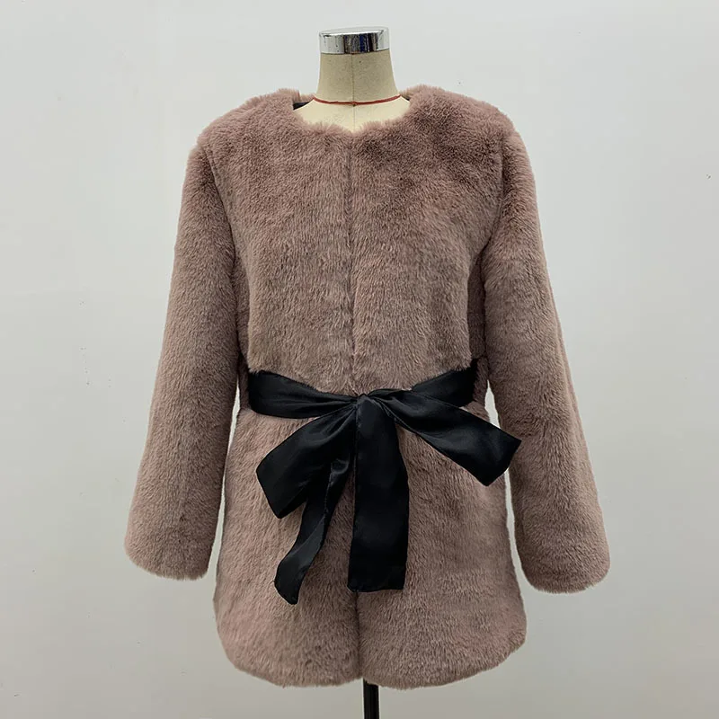 New 2022 Emperament Autumn and Winter Imitation Fur Women's Jacket Pure Color TLong-sleeved Korean Warm Casual Round Neck Coat