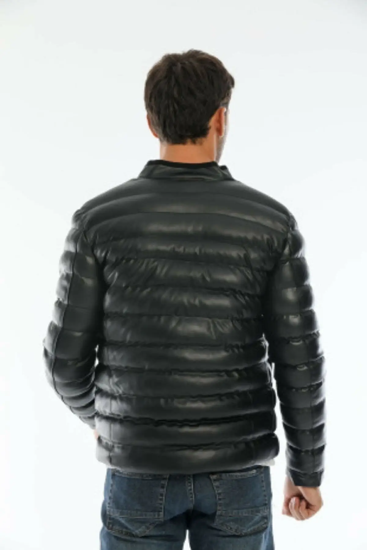 New Season Comfort Model Black Leather Inflatable Jacket Water, Wind And Cold Proof Men