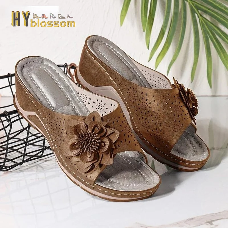 

Flowers Ladies Wedge Slippers for Women Sandalilas Woman Flat Shoes Summer Casual 2022 Slippers Women Slippers Women